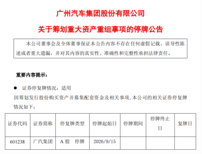 广汽停牌不超过10个交易日