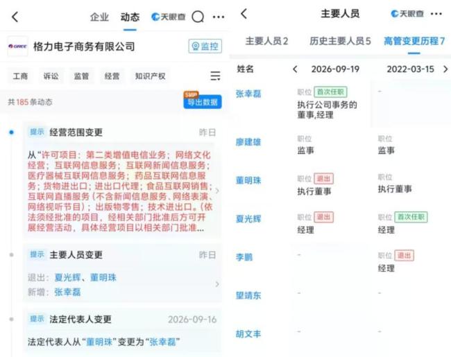 董明珠卸任格力电商公司执行董事