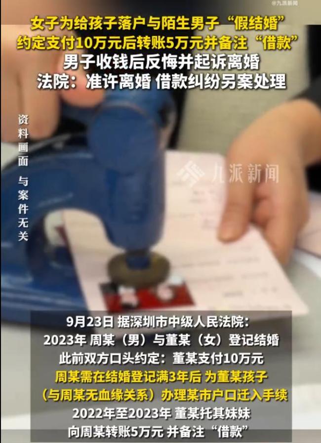 女子假结婚男子收钱后反悔