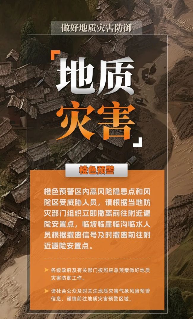 黄色预警区内人员,请随时关注预警信息变化,注意附近警示标志,避免在沟谷、斜坡、陡崖(坎)等高风险地带逗留。