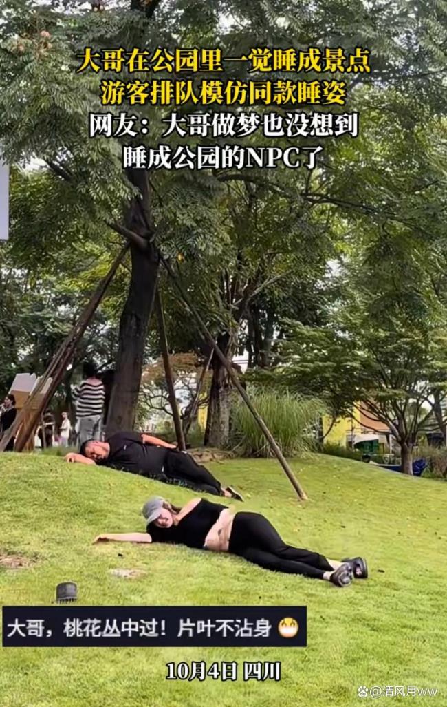 大哥公园睡觉意外成游客打卡点 躺平文化引发共鸣