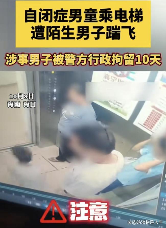 男子电梯中脚踹自闭症男童被行拘