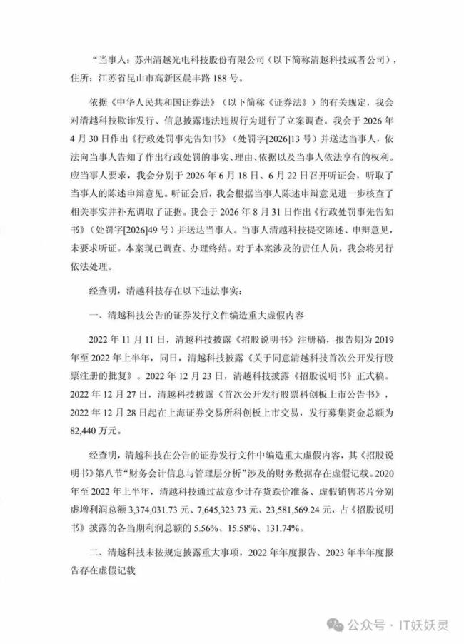 清越科技获超1.7亿元罚单 造假上市终遭重罚