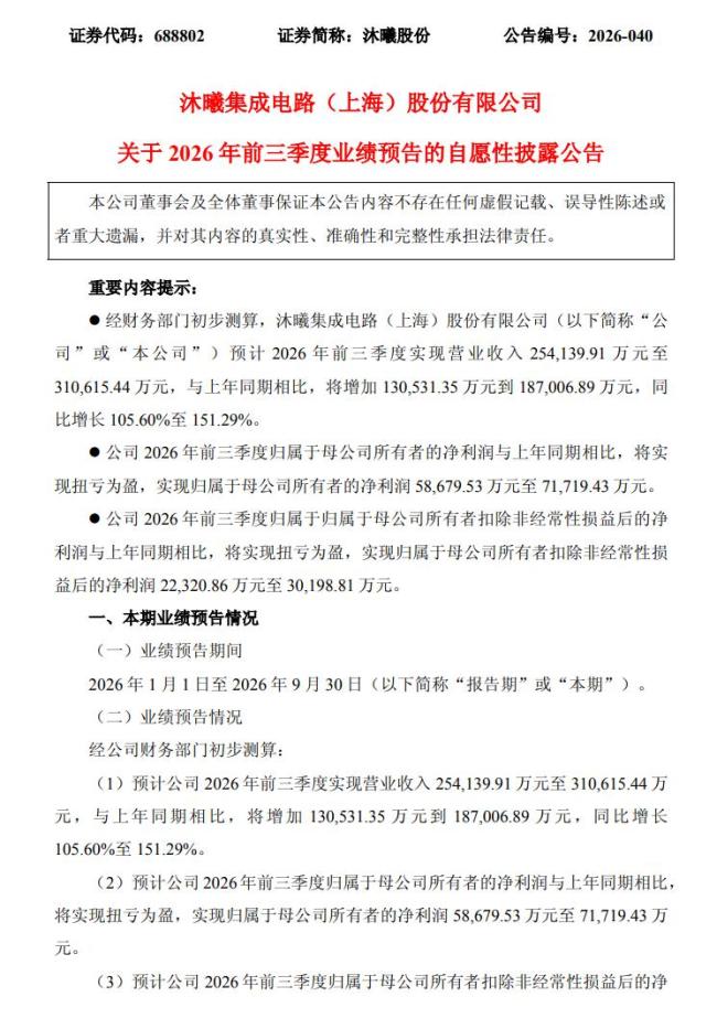 沐曦股份三季报预告