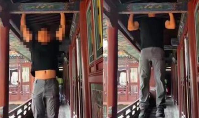 央视追踪悬空寺做引体向上事件 文物安全引关注