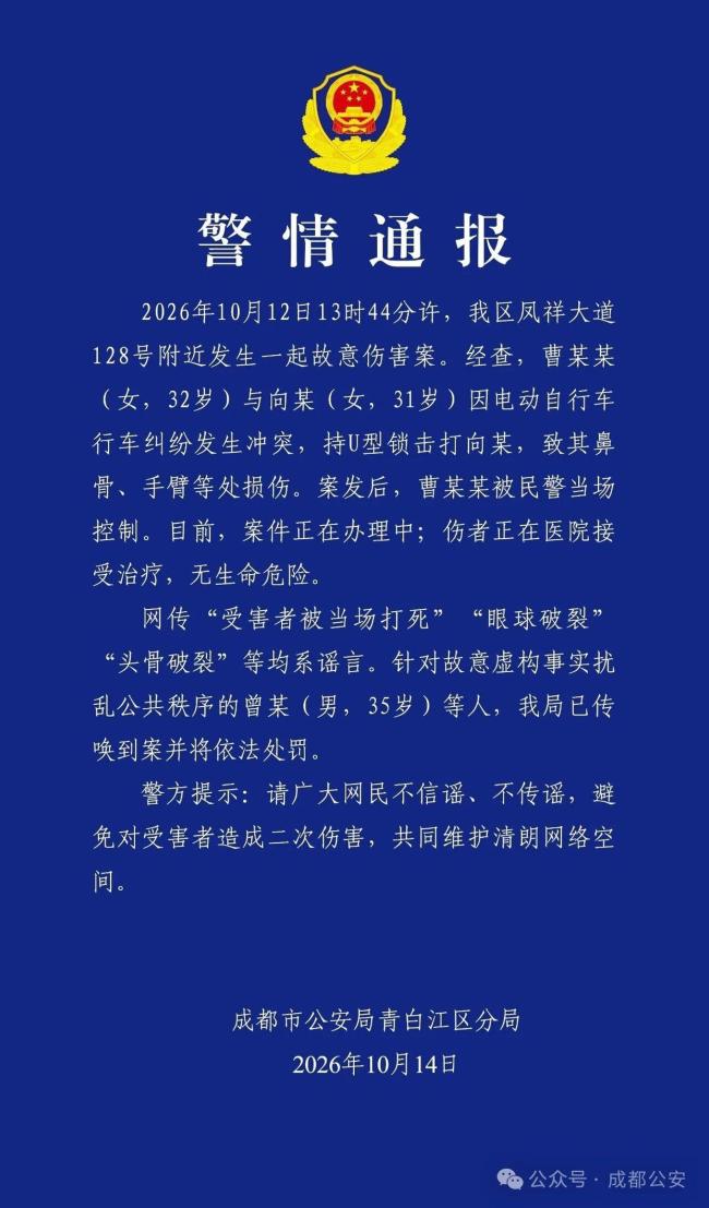 成都通报“女子持U型锁打人”