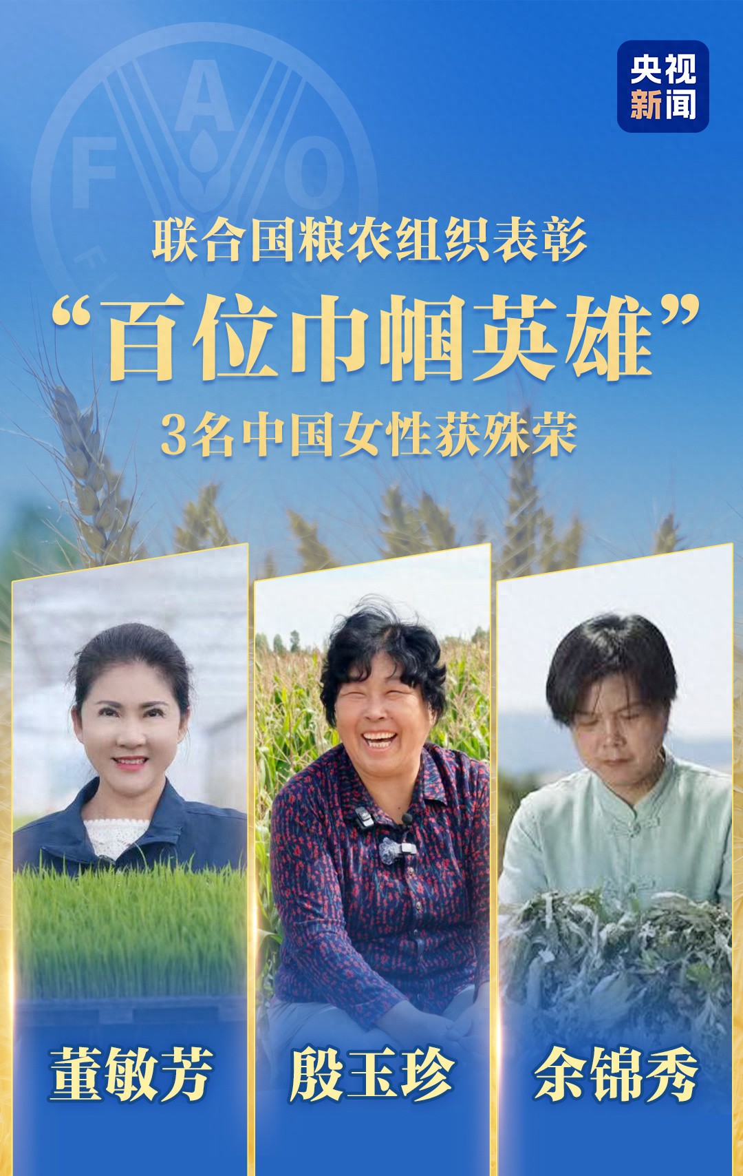 联合国粮农组织表彰“百位巾帼英雄”,殷玉珍等3名中国女性获殊荣